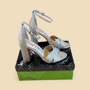 Sam Edelman Silver Block Heel Sandals with Ankle Strap